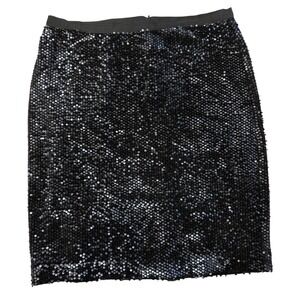Ann Taylor Pencil Skirt Lined Back Vent Back Zip Up Sequined Dark Navy Size 14